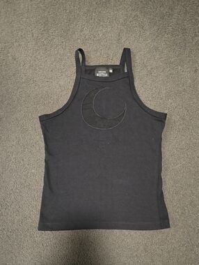 Restyle Black Crescent Moon Crop Tank Top